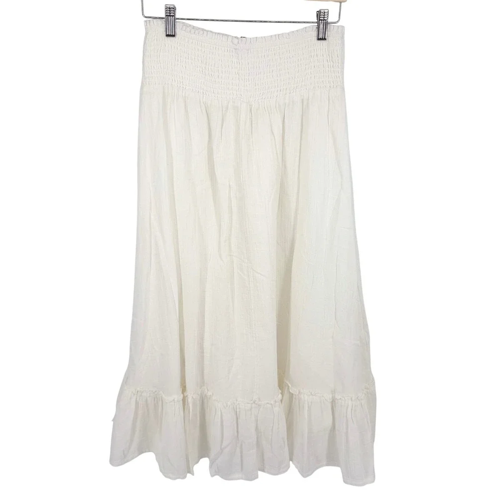 Quince Organic Cotton Gauze Smocked Maxi Skirt Women's Small White Boho Cottage - Picture 3 of 9
